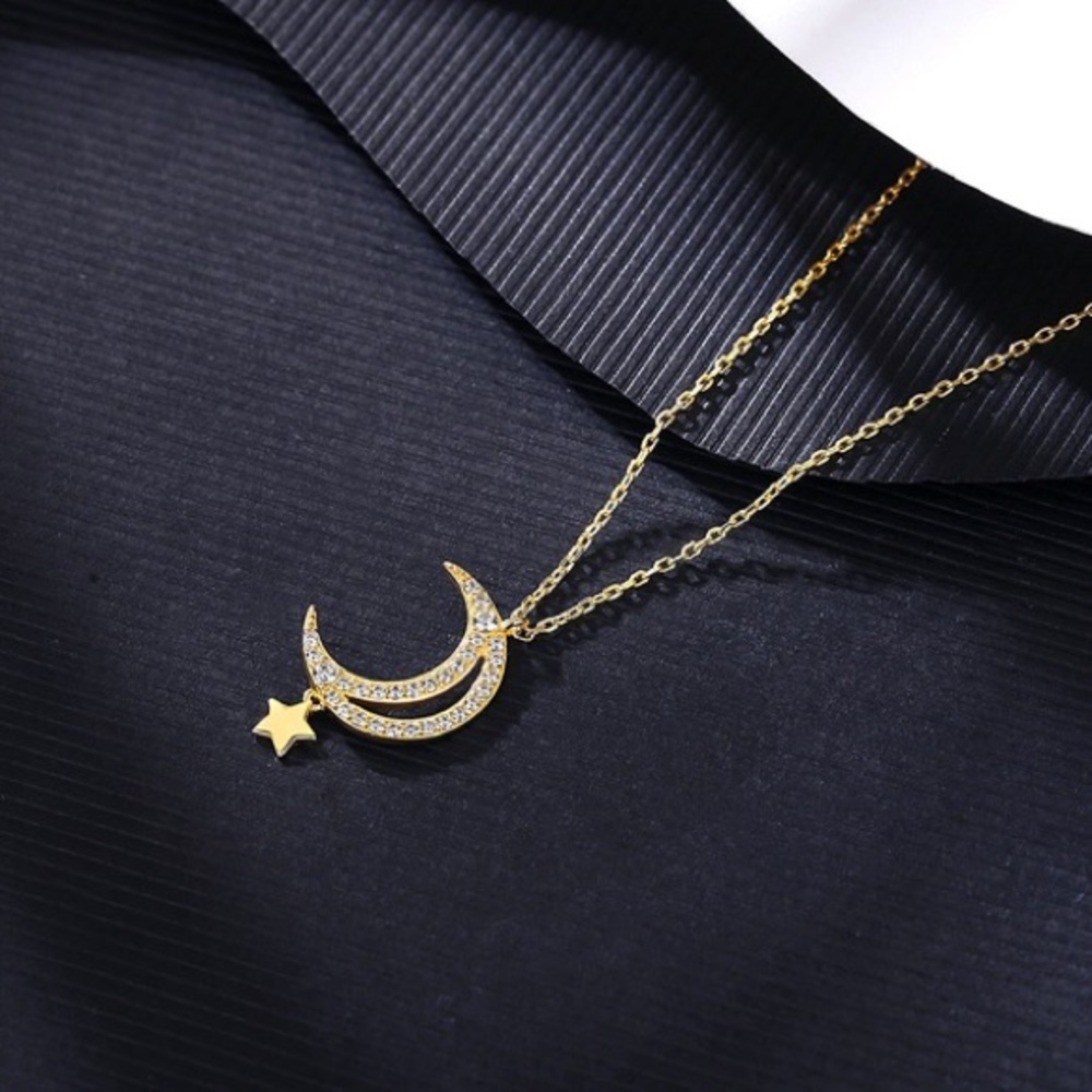14K S925 Silver Necklace 🌙 Moon & Star ⭐️